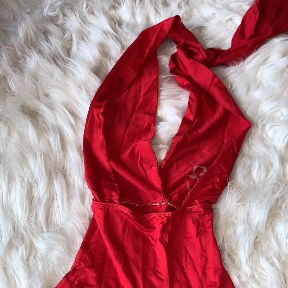 MotionWear Red Plunge Dress Medium Child 8-10